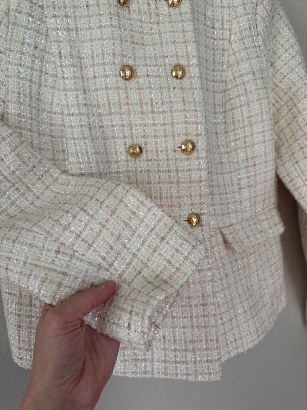 Talbots Cream Bouclé Double-Breasted Blazer with Gold Buttons 4P - Picture 4 of 6